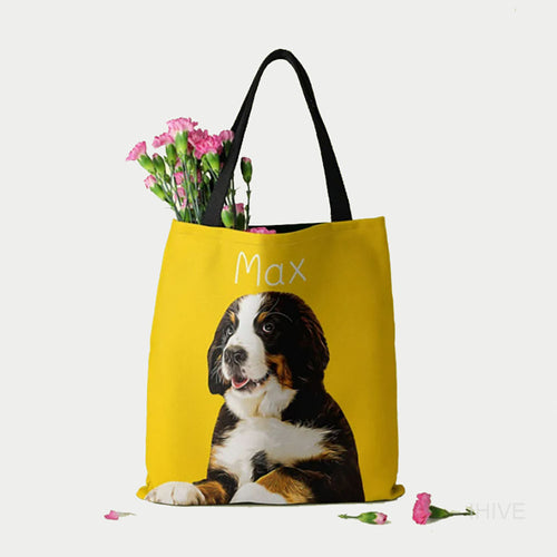 Custom Dog Photo Tote Bag, Pet Picture Tote Bag With Name, Pet Portrait Bag, Dog Name Tote Bag, Pet Bag With Name, Personalized Tote Bag