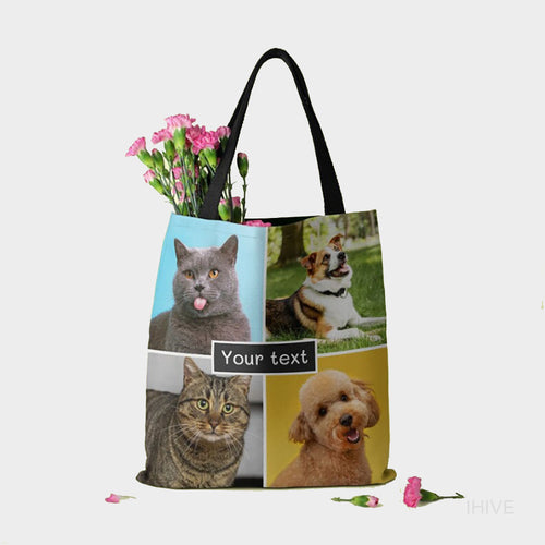 Custom Photo Tote Bag, Photo Collage Bag, Dog Picture Tote Bag With Name, Pet Photo Tote Bag, Dog Lover Gift, Personalized Tote Bag