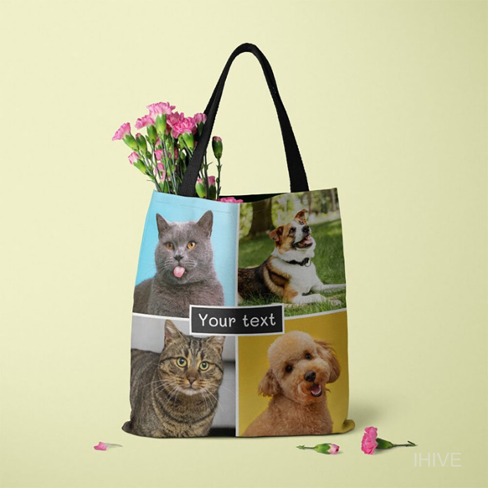 Custom Photo Tote Bag, Photo Collage Bag, Dog Picture Tote Bag With Name, Pet Photo Tote Bag, Dog Lover Gift, Personalized Tote Bag