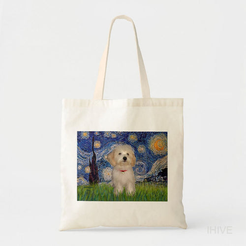 Custom Pet Photo Tote Bag, Starry Night Personalized Tote Bag, Pet Picture Tote Bag, Pet Portrait Bag