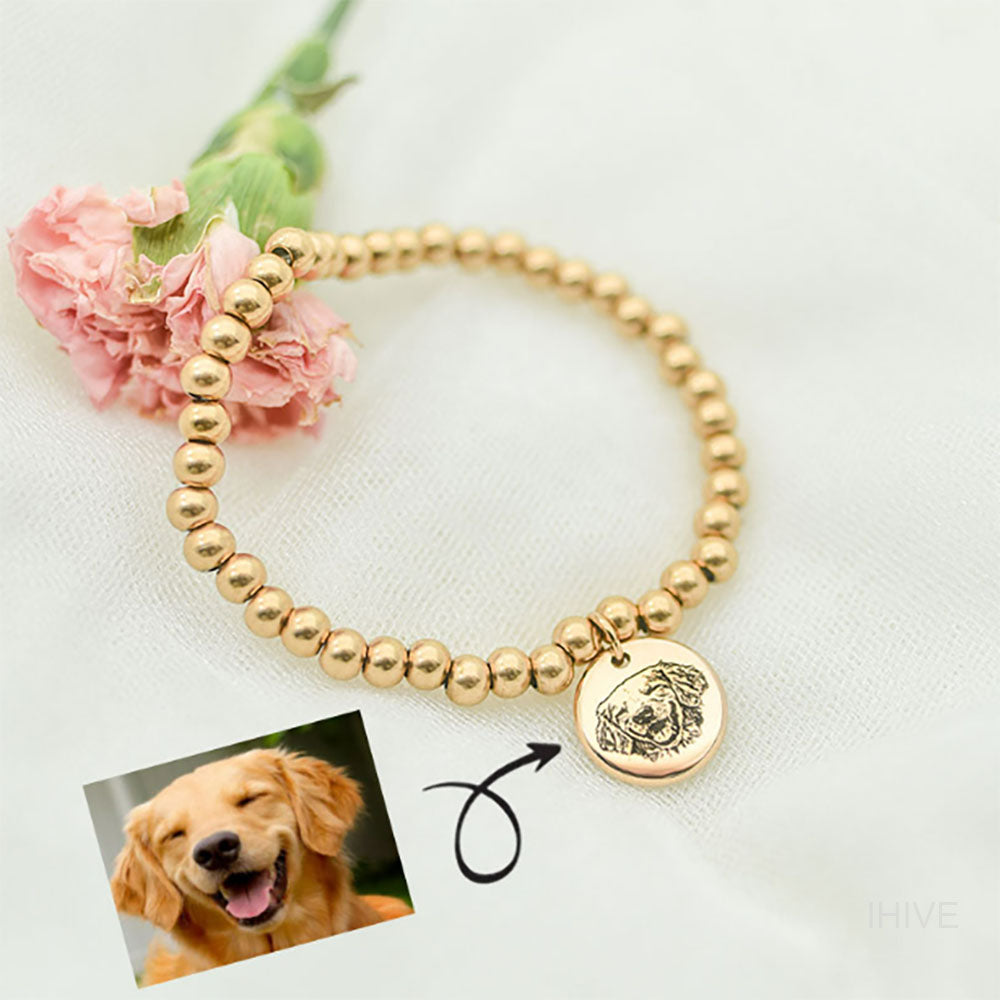 Pet Portrait Bracelet, Custom Pet Portrait Charm Bracelet, Custom Engraved Bracelet, Cat Lover Gift, Dog Mom Gift, Pet Memorial Gift