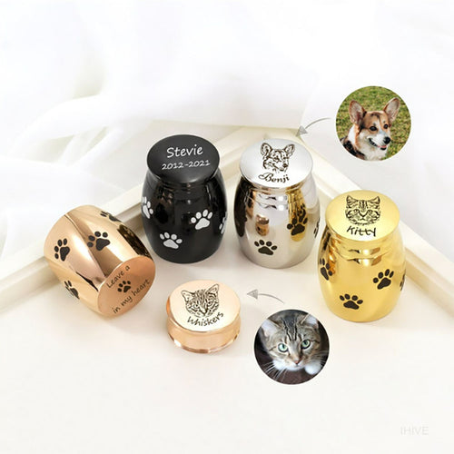 Custom Pet Hair Ashes Storage Jar, Keepsake Box with Pet Portrait Engraving Tooth and Hair Case Personalized Urn Memorial Gift