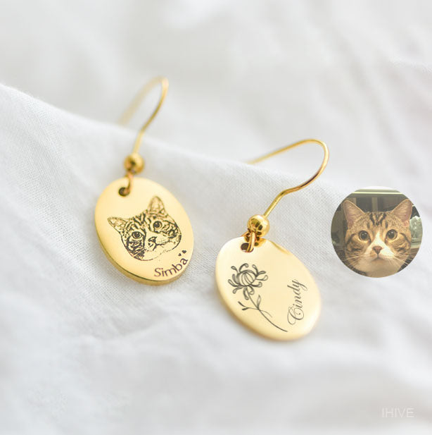 Pet Portrait Name Earrings, Custom Pet Portrait Earrings, Personalized Pet Photo Jewelry, Personalized Gifts, Pet Memorial Earrings