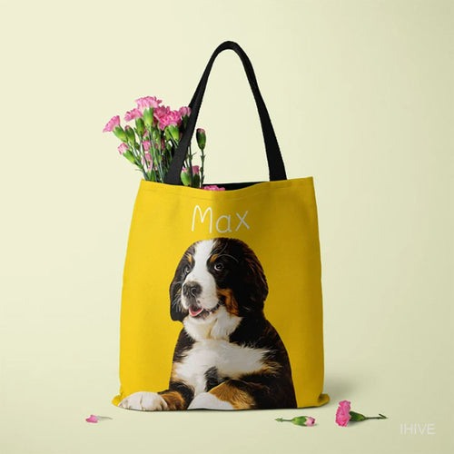 Custom Dog Photo Tote Bag, Pet Picture Tote Bag With Name, Pet Portrait Bag, Dog Name Tote Bag, Pet Bag With Name, Personalized Tote Bag