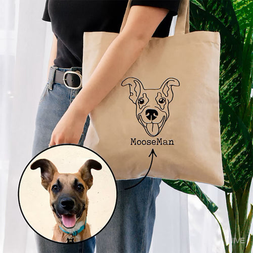 Custom Pet Face Personalized Canvas Tote Bag, Hand Drawn Customized Line Art Pet Bag