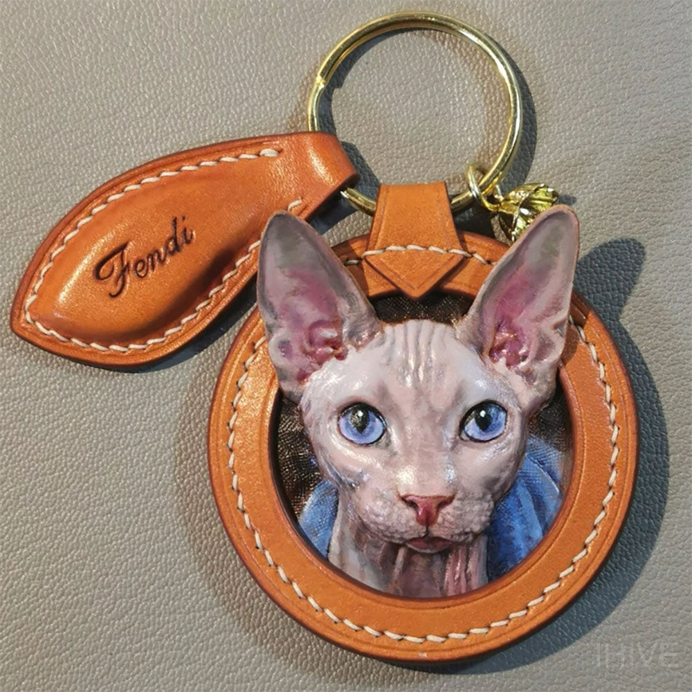 Customized 3D Carving Leather Keychain, Simulated Pet Head keychain, Handmade Leather Carving Custom Keychain, Cat Head and Dog Head Pendant, Pet Souvenirs