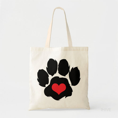 Custom Pet Tote Bag,Paw Print With Heart Tote Bag, Personalized Tote Bag, Pet Picture Tote Bag, Pet Portrait Bag