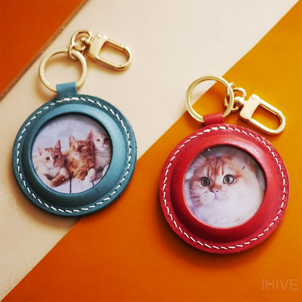 Leather Custom Photo Pendant, Pet Commemorative Dog Tag Keychain Bag Hanging Cat Brand Gift