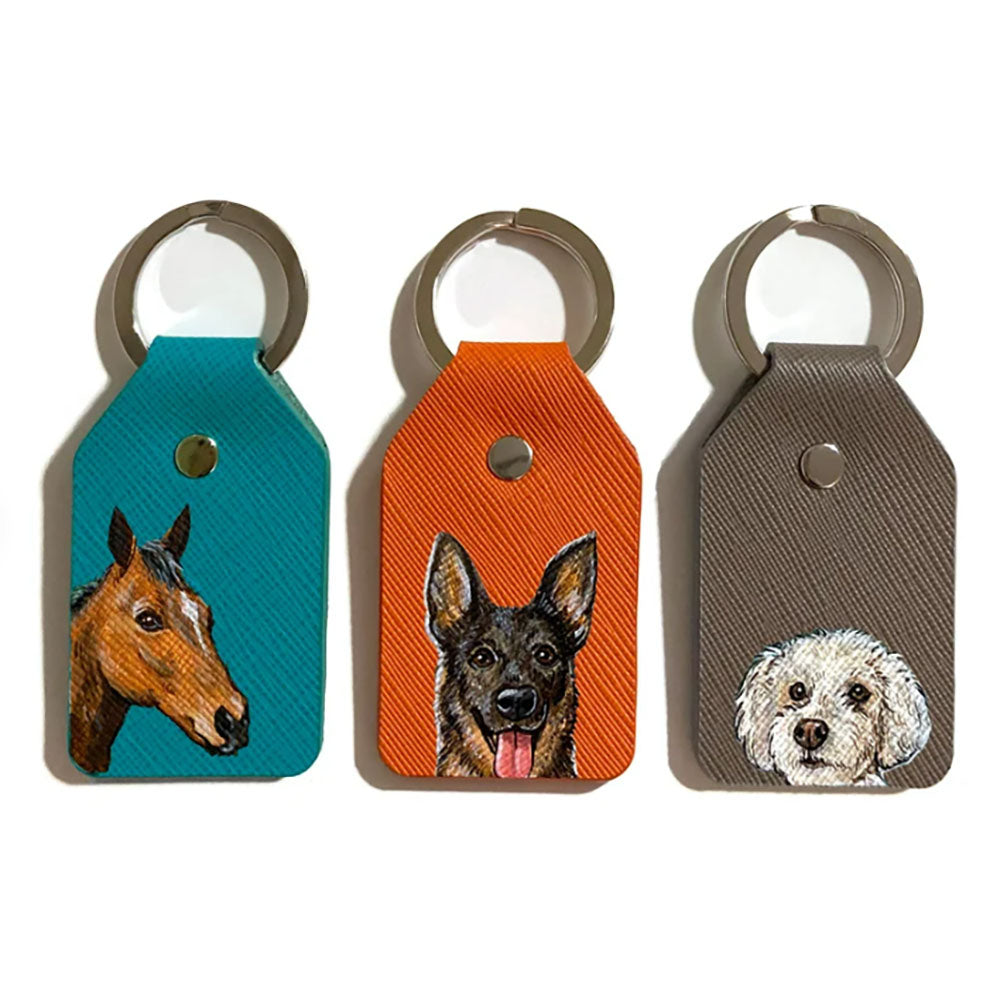 Custom Dog Keychain, Hand painted pet portrait, Peekaboo Pet, Pet Painting, Leather Keychain, Keyring, Pet Art, Cat Portrait, Pet Portrait