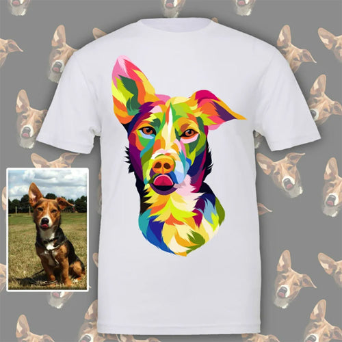 Pet Portrait T-Shirt,Custom Pet T-Shirt Dog or Cat Rainbow Pop Style, Personalized T-shirt, Neon Color, Custom T-shirt, Dog Lover Gift