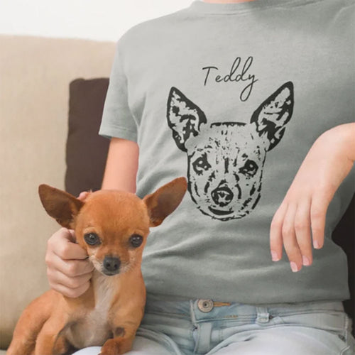 Pet Portrait T-Shirt, Custom Unisex T shirt with Dog Face and Name, Custom Dog T Shirts for Humans, Custom Cat Shirt T-Shirts