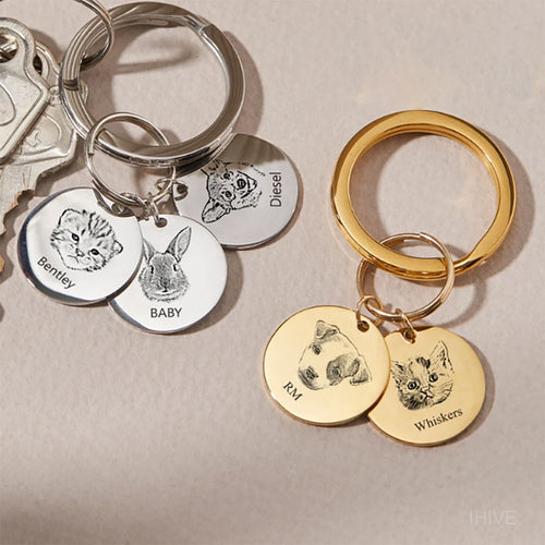 Personalized Pet Keychain, Custom Dog Key chain, Cat Memorial Gift, Multiple Engraved Portrait Pet Loss