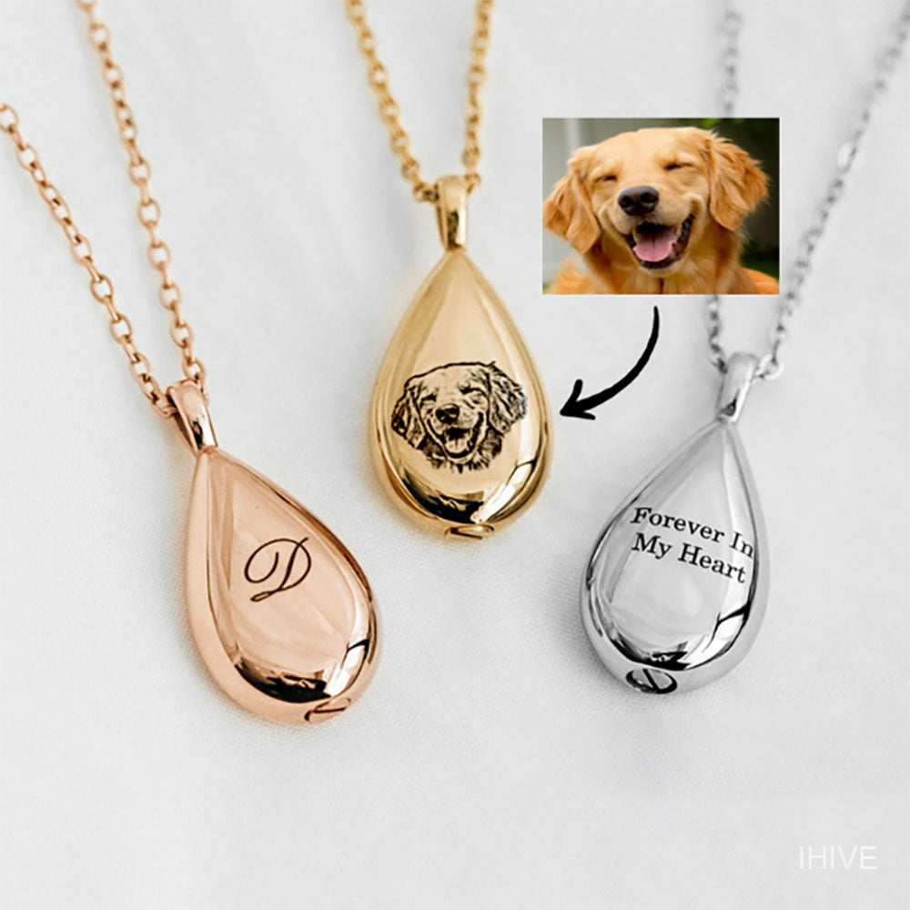 Pet Urn Necklace Cremation Jewelry Pet Ashes Necklace Pet Memorial Gifts for Him Engraved Dog Cat Pictures Necklace Paw Print