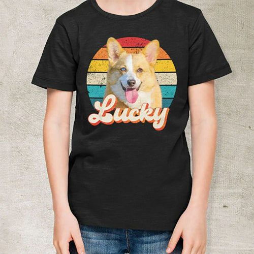 Personalised Custom Pet Photo Picture Retro Vintage Sunset, Black Unisex Adult kids t-shirt