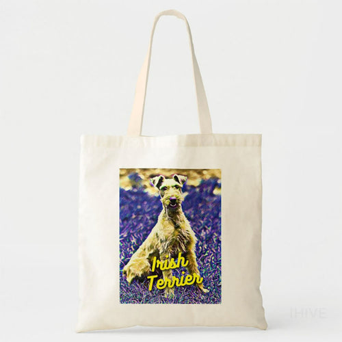 Custom Pet Photo Tote Bag, Irish Terrier In Grass Tote Bag, Personalized Tote Bag, Pet Picture Tote Bag, Pet Portrait Bag