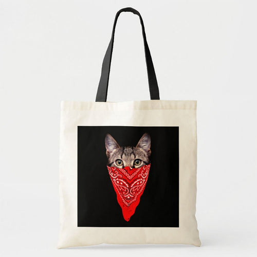 Custom Pet Photo Tote Bag, Gangster Cat Hood Tote Bag, Personalized Tote Bag, Pet Picture Tote Bag, Pet Portrait Bag