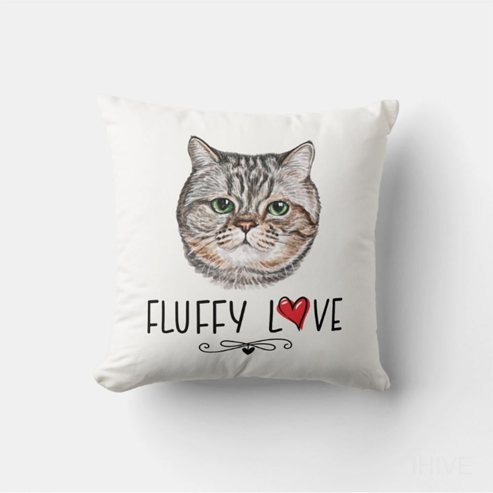 Fluffy Love Pet Portrait Cushion, Custom Pet Pillow, Personalized Pet Portrait Pillow, Pet Cushion, Double Sided Cushion, CASE ONLY