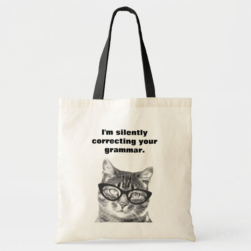 Custom  Pet Tote Bag, I'm Silently Correcting Your Grammar Cat Tote Bag, Personalized Tote Bag