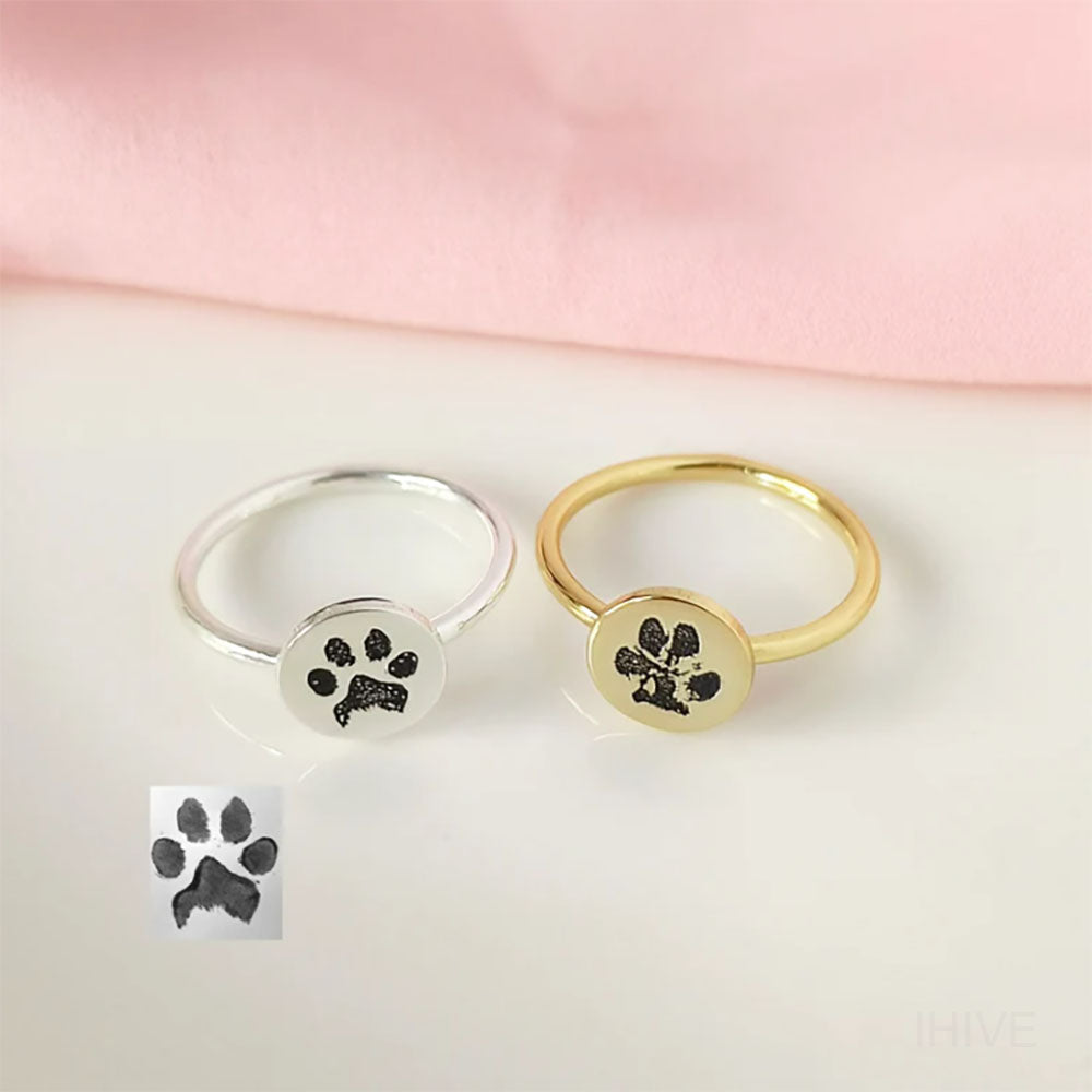 Custom Pet Paw Print Rings, Actual Paw Rings, Pet Memorial Gifts, Pet Jewelry, Engraved Rings