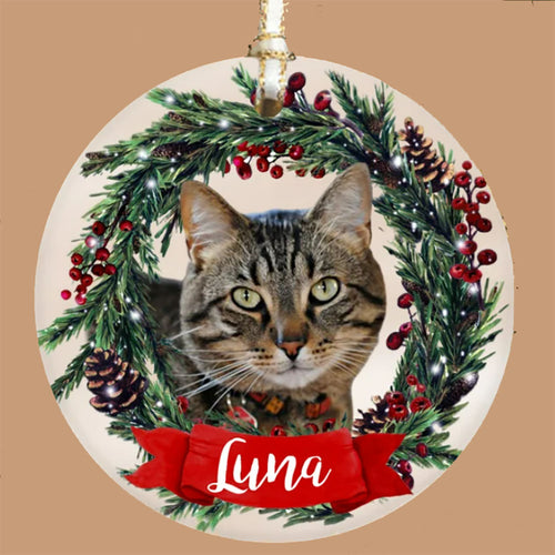 Personalized Pet Ornament, Custom Cat Christmas Ornament, Pet Memorial Ornament, Cat Christmas Photo Ornament, Pet Portrait Name Gift