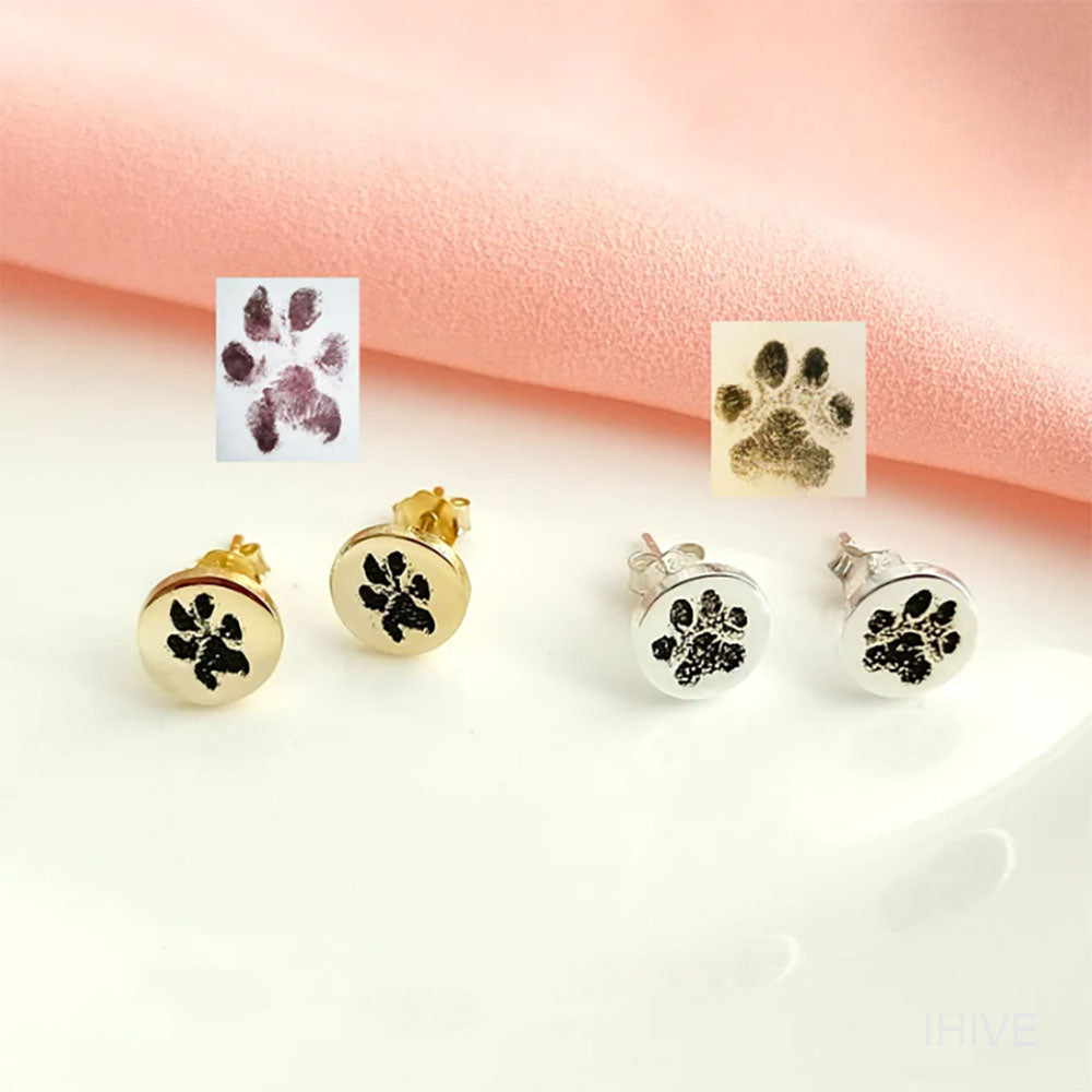 Custom Pet Paw Print Stud Earrings, Pet Memorial Gifts, Actual Paw Engraving Stud Earrings, Pet Jewelry, Gifts for Pet Lovers