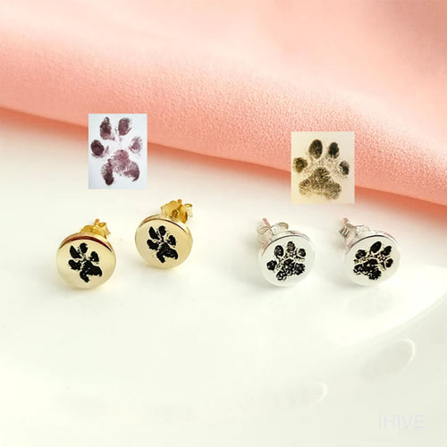 Custom Pet Paw Print Stud Earrings, Pet Memorial Gifts, Actual Paw Engraving Stud Earrings, Pet Jewelry, Gifts for Pet Lovers