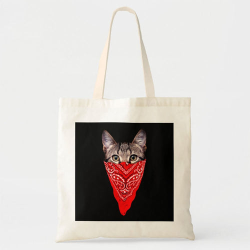 Custom Pet Photo Tote Bag, Gangster Cat Hood Tote Bag, Personalized Tote Bag, Pet Picture Tote Bag, Pet Portrait Bag