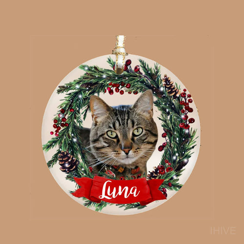 Personalized Pet Ornament, Custom Cat Christmas Ornament, Pet Memorial Ornament, Cat Christmas Photo Ornament, Pet Portrait Name Gift