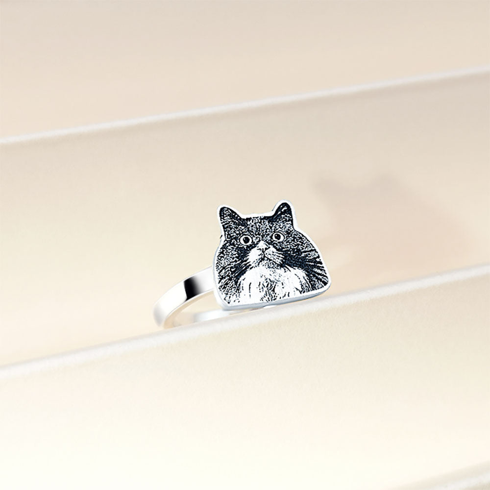 Custom Pet Ring, Personalized Pet Portrait Name Engraved, Pet Mom Jewelry Gifts, Remembrance Dog Cat Lovers Ring, Pet Memorial Gift