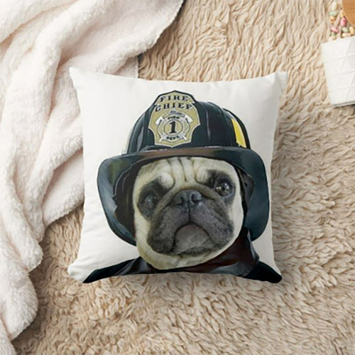 Fireman Pet Cushion, Custom Pet Pillow, Personalized Pet Portrait Pillow, Pet Cushion, Dog Mom, Personalized Mother's Day Gift for Dog Lover, Double Sided Cushion, CASE ONLY