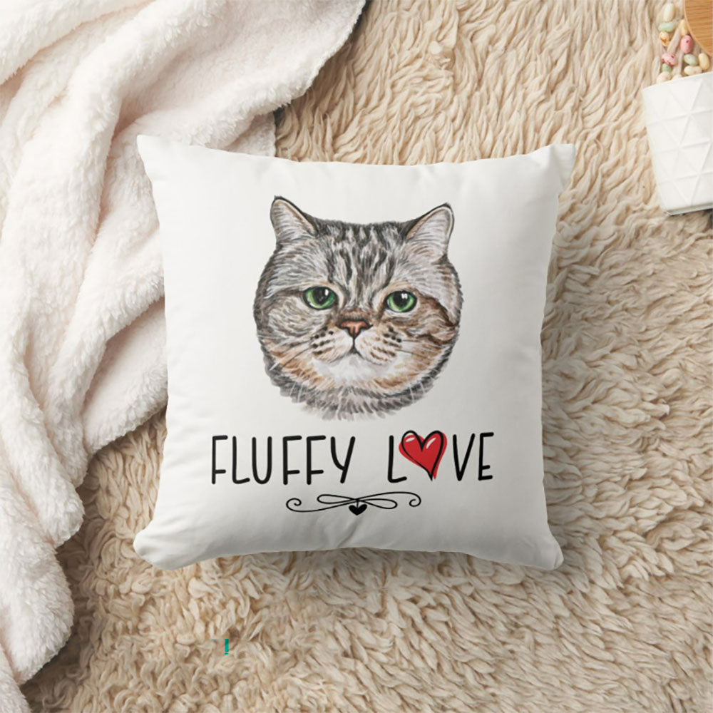 Fluffy Love Pet Portrait Cushion, Custom Pet Pillow, Personalized Pet Portrait Pillow, Pet Cushion, Double Sided Cushion, CASE ONLY