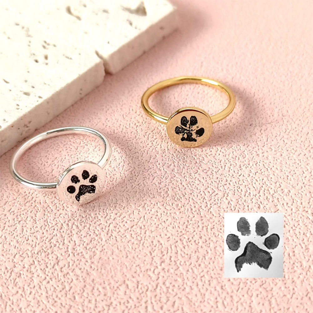 Custom Pet Paw Print Rings, Actual Paw Rings, Pet Memorial Gifts, Pet Jewelry, Engraved Rings