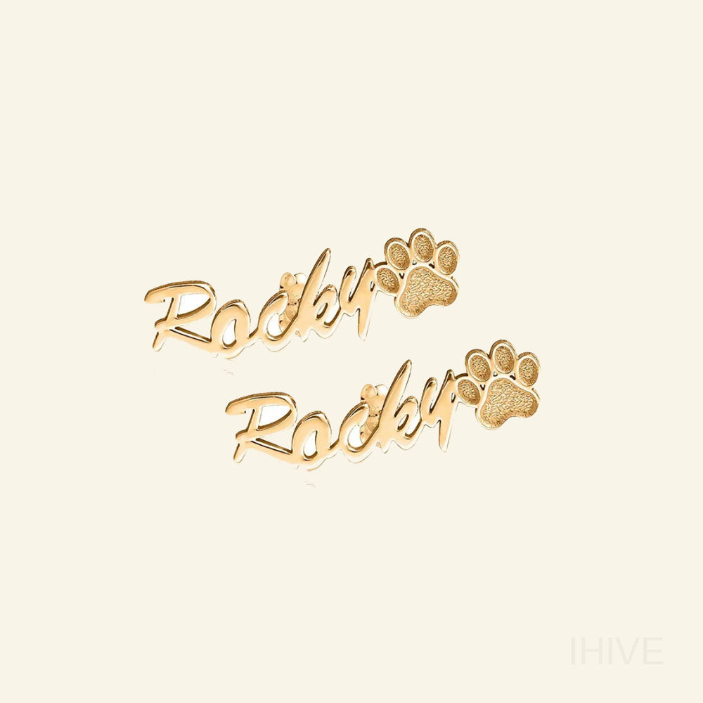 Name Dog Paw Earrings, Pet Custom Name Earring, Pet Earring Gift for Pet Lover