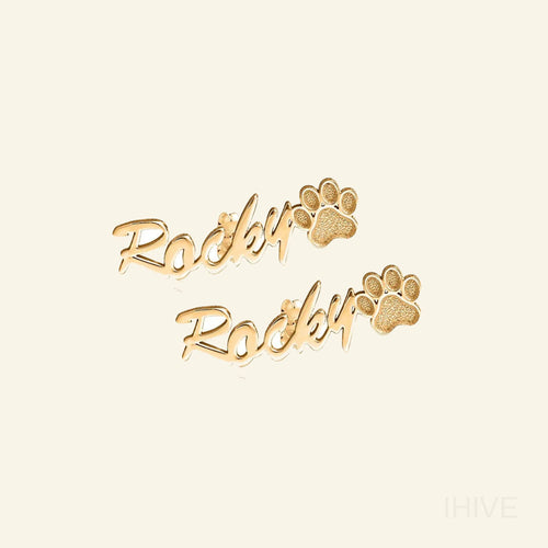 Name Dog Paw Earrings, Pet Custom Name Earring, Pet Earring Gift for Pet Lover