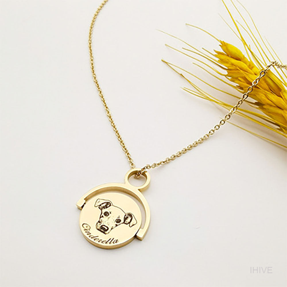 Pet Portrait Name Necklace, Custom Spinning Necklace, Personalized Pet Photo Jewelry, Personalized Gifts, Pet Photo Necklace, Pet Memorial Necklace