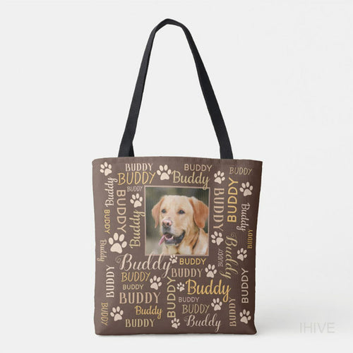 Custom Pet Photo Tote Bag, Personalised Brown Pet Tote Bag, Personalized Tote Bag, Pet Picture Tote Bag, Pet Portrait Bag