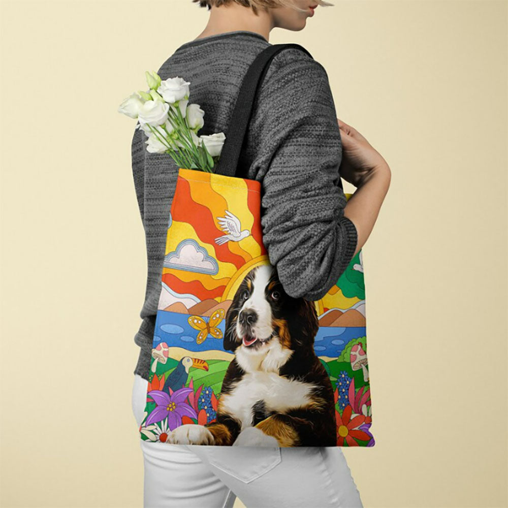 Custom Dog Photo Tote Bag, Psychedelic Pet Picture Tote Bag, Pet Portrait Bag, Oil Painting Effect Tote Bag, Personalized Pet Tote Bag