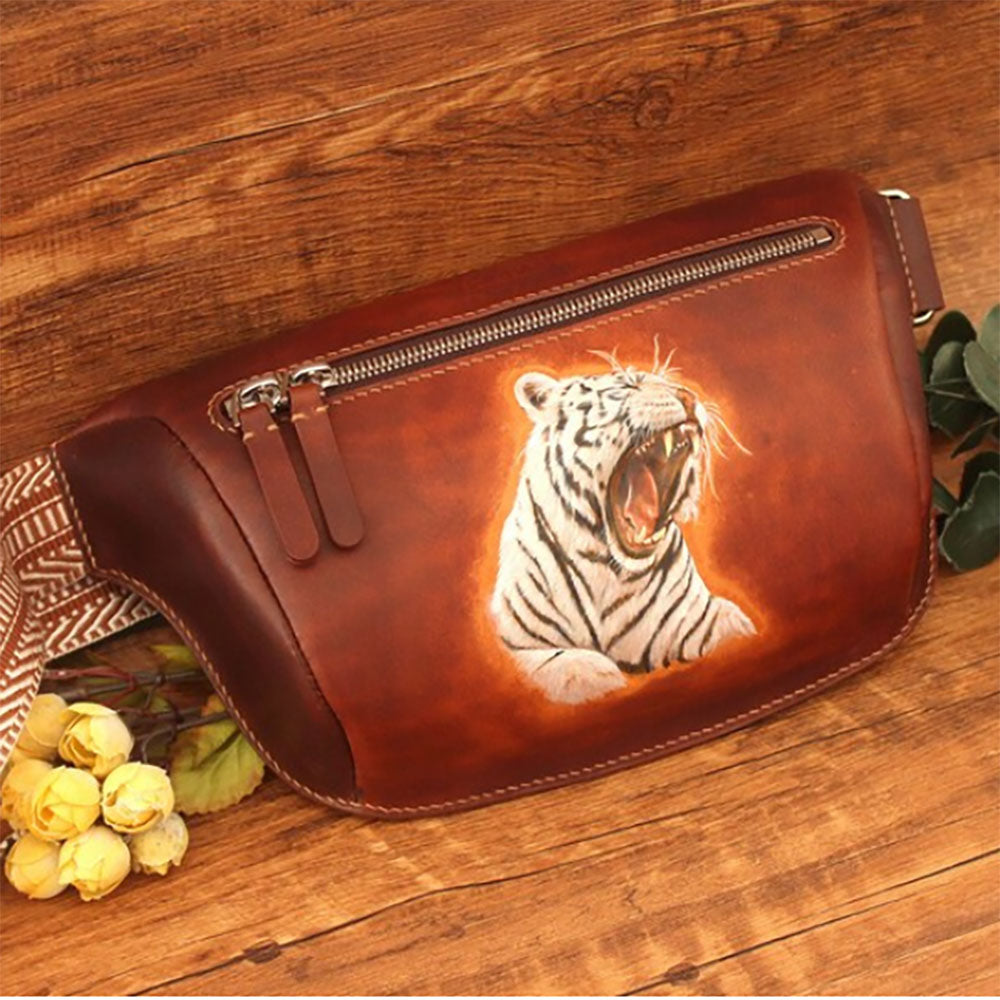 Custom Pet 3D leather bag, Pet portrait custom, Leather Hip Bag,Tiger Waist Bag,Pet art 3d Fanny Pack, Memorial Custom Animal Draw Belt Bag, Crosbody Bag