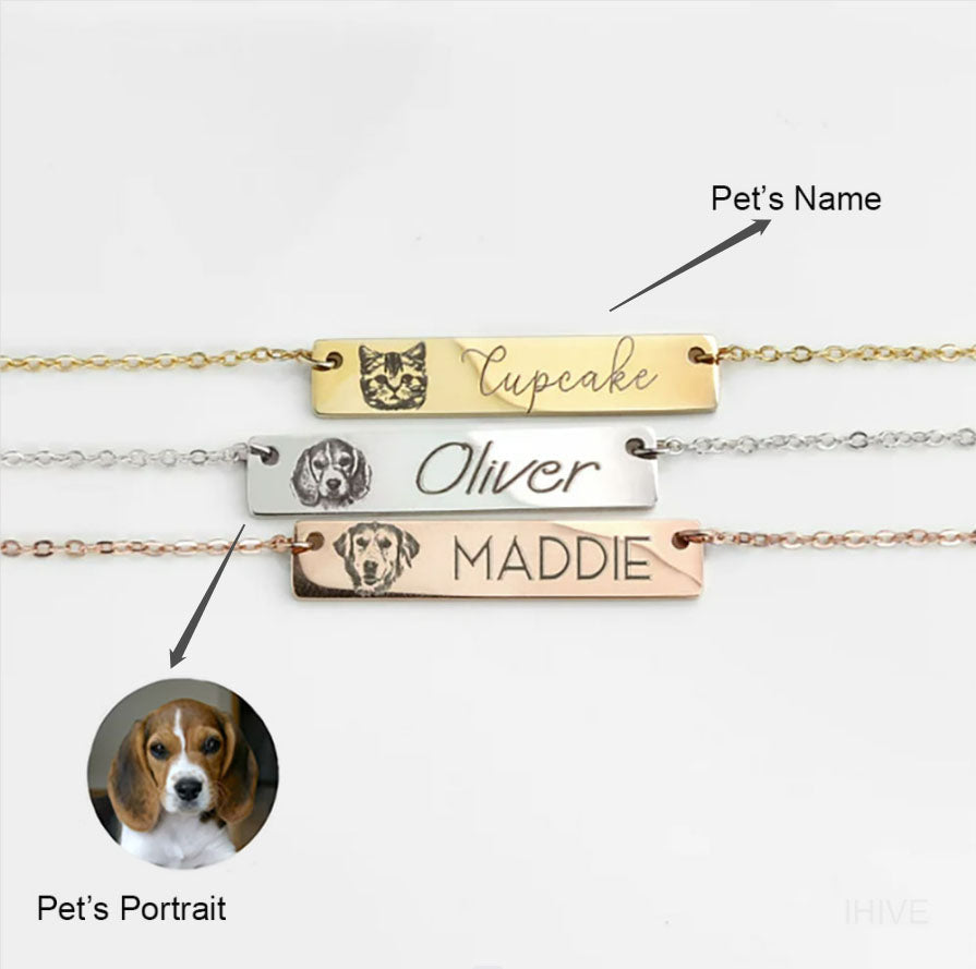 Custom Pet Portrait Name Necklace, Personalized Cat Dog Necklace for Dog Mom, Pet Loss Remembrance Memorial Gift for Her